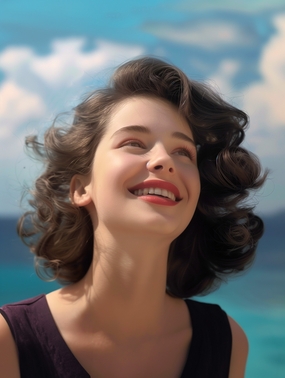 蓝天白云户外治愈系笑容美女写真图片